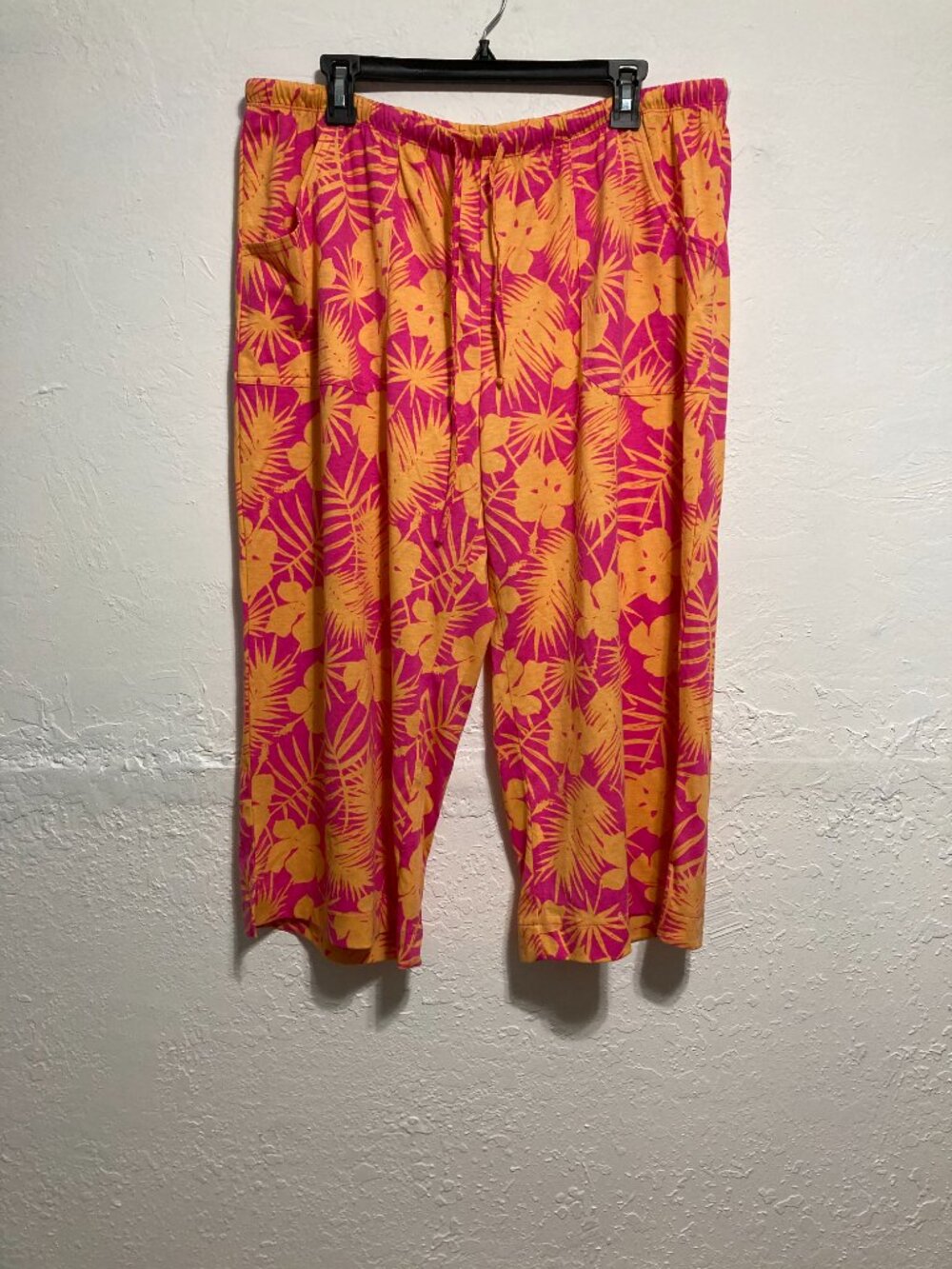 Fresh Produce Capri Pants Tropical Hibiscus Print Pockets Wide Leg Beach XXL